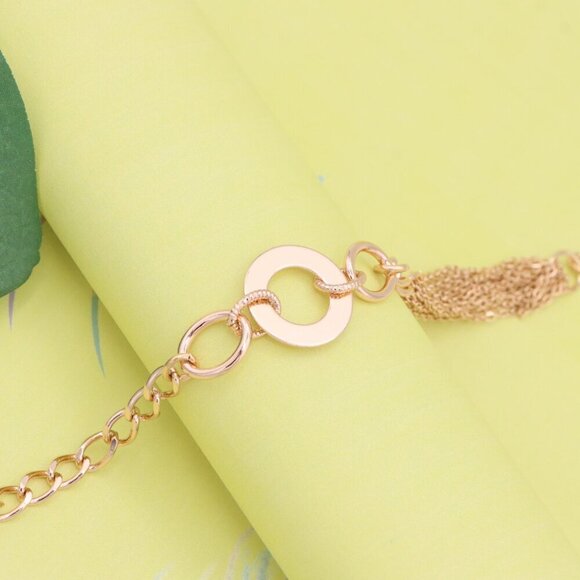 "Trendy Rose Gold Link Bracelet with Open Circle Accent, XPBL1152 - Picture 2 of 12